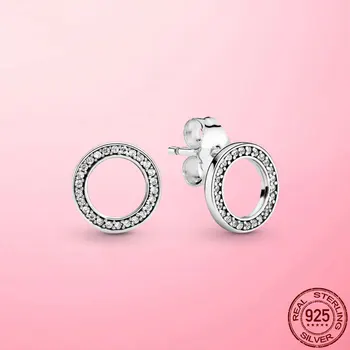 925 Sterling Sølv Round Stud Øreringe til Kvinder Crystal Zircon Bryllup, Engagement, Nye Fine Sølv Smykker Gave