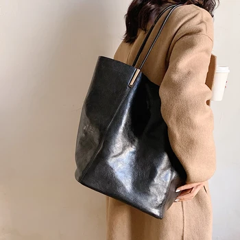 Vintage Mode Kvindelige Tote Spand Pose 2021 Ny Kvalitet PU Læder Kvinder Designer Håndtaske med Høj kapacitet Skulder Messenger Taske