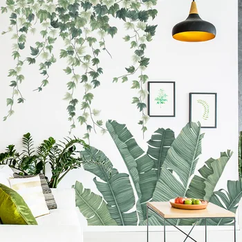 Grøn Banan Blade Tropiske Planter, Blade Tapet, Aftagelig vægoverføringsbillede DIY Klistermærker Vægmaleri Indrettet til Stue 59496