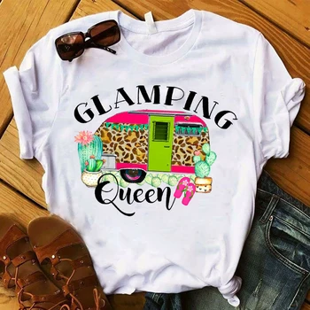 Kvinder Dame T-Shirt Camping Dronning Leopard Printet t-shirt Ladies Short Sleeve Tee Shirt Kvinder Overdele Tøj Grafisk T-shirt 59704