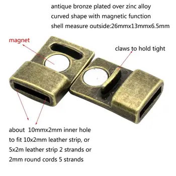 Aaazee 10mm Fladskærms Magnetisk Clips-Lukning til Armbånd Gør Antik Bronze 3 Stykker 10mmx2mm Hul