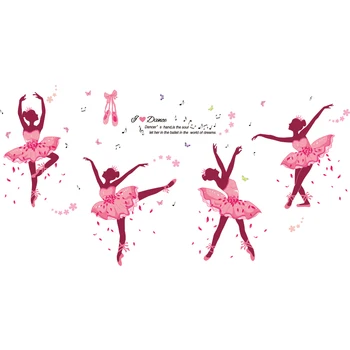 [shijuekongjian] Ballet Dansere Pige Wall Stickers DIY Pink Fjer Fløj Vægmaleri Decals til børneværelset Baby Soveværelser Hjem Dekoration
