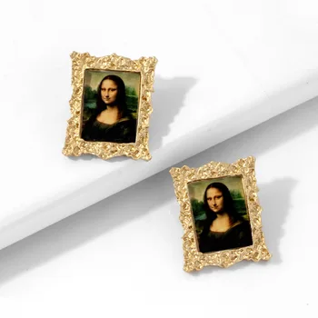 OUREX Vintage Guld Geometriske Mona Lisa Pige Med perleørering Solsikke Amalia de Llano Maleri Æstetiske Øreringe Til Kvinder 61292