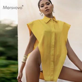 Marsvovo Nye Design-Sexet Top Kvinder Sommer Bomuld Blanding Tank Camis Asymmetrisk Streetwear Hvid T-shirt Solid Kvinder Tøj 63638
