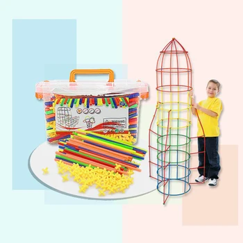 500pcs 4D DIY Straws og Stik Indsat Byggeri Bygge-Kits Legetøj Blokke Gave til Part, Kids Fun Play Sæt