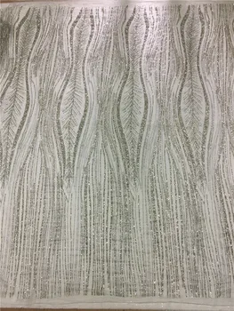 Forskellige Design Skinnende Sølv Limet Print Glitter Tyl Mesh Blonde Stof til Savning / Aften Kjole/Fase Dekoration AP-102306