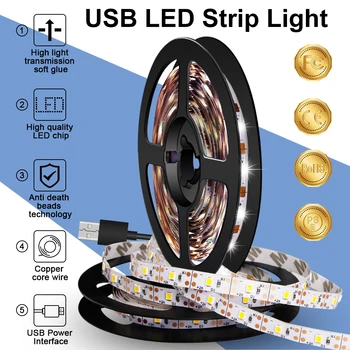 USB LED lysbånd 5V Fleksibel Lampe Tape 2835 Led Bånd 0,5 M 1M 2M 3M 4M 5M TV-Baggrundsbelysning Til Soveværelse Væg Dekoration Belysning