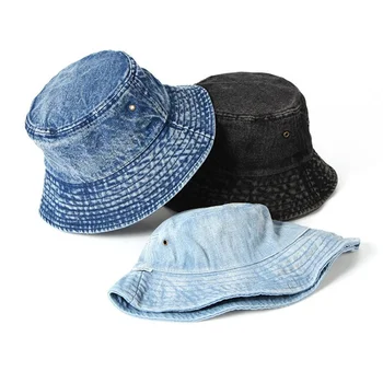 Spring Ny Solid Farve Vasket Cowboy Fisherman ' s Hat til kvinder Udendørs solhat Fire Sæsoner Afsnit Elskere Fashion vilde Spand Hatte 6685