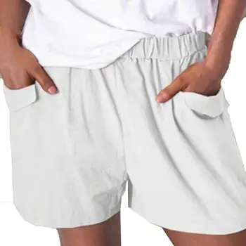 2021 Sommeren Kvinder Shorts Med Høj Talje Solid Farve Lommer Elastiske Talje Shorts Løs Plus Size Casual Shorts Med Sportstøj 6709