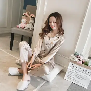 2021 Foråret Kvinders Pyjamas Sæt Luksus Stil, Mode Silke Nattøj Fritid Hjemme-Tøj, Nattøj