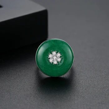 FXLRY Vintage-Justerbare Cirkulære Ring for Kvinder Bryllup Dating Luksus CZ Grønne Vigtigste Sten justerbar ring 68490