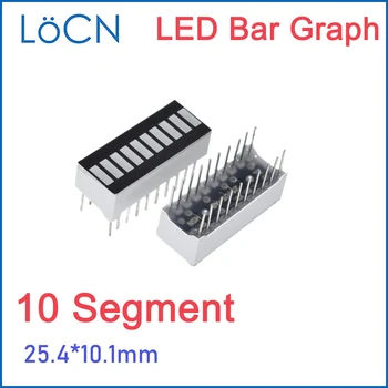 LED-Display Modul 10 segment Bar graf Display baggrund 1 BLÅ OG 4 GRØNNE, 3 GULE, 2 RØDE Bargraph 4-farve stribe batteri 30stk 68802