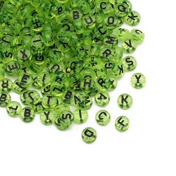 4x7mm Grøn Transparent Akryl Perler Løs Spacer Letter Perler til smykkefremstilling DIY Håndlavet Tilbehør Tilfældige Sorte Bogstaver 68984