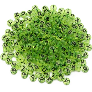 4x7mm Grøn Transparent Akryl Perler Løs Spacer Letter Perler til smykkefremstilling DIY Håndlavet Tilbehør Tilfældige Sorte Bogstaver