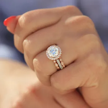 Udsøgt Rund Ring Kvinders hvid Guld Engagement Ring Kobber Elektrodeløse Ring Gave Barok Retro Girl Dating Smykker 69333