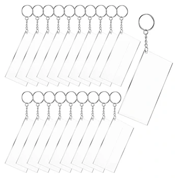 20 Stk Rektangel Form Klar Akryl Blanks + 20 Stk Nøglering Metal nøgleringe sæt til DIY Projekter Håndværk 69590