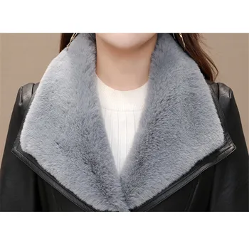 Læder jakke kvinder sort M-3XL plus size 20 efterår og vinter nye mode slank fox fur revers imiteret PU læder frakker feminina LD1353 6970