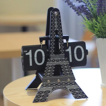 12i Flip Digitalt Ur Paris Tower-Model Tabel Ur i Retro-Flip Ur i Rustfrit Stål Flip Interne Gear, der Drives Mekanisk Ur 70014