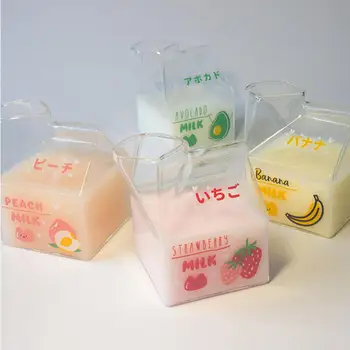 Unikt Design Milk Cup Kvadratisk Form Frugt Print Mælk Max Kop Vand til Morgenmad