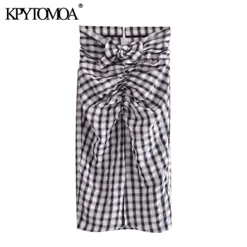 KPYTOMOA Kvinder 2021 Chic Mode Plisserede Ind Foran Spalten Midi-Vintage Nederdel med Høj Talje, Lynlås i Ryggen Kvindelige Nederdele Mujer 7194