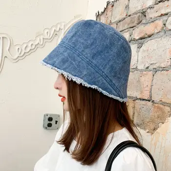 Forår Sommer Nye Cowboy Bucket Hat Kvindelige Søde Simple koreanske Version Af Solcreme Anti-ultraviolet Kvast Rejse Beach Sun Hat 7255