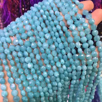 Naturlige Sten Perler Blå Amazonit Oblate Del Perler 6mm Løse Perler til smykkefremstilling Halskæde DIY Armbånd Længde 38cm
