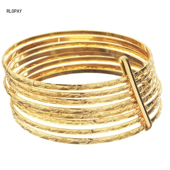 Ny Rose Skåret Guld Armbånd Tynd Metal Store Armbånd til Kvinder Lagdelt Spejl Dubai Gold Brude Smykker Armbånd Engros 7351