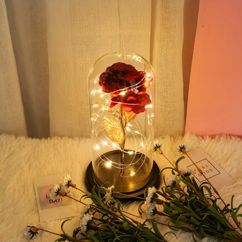Kunstige Evige Rose LED Lys, Skønhed Udyret I Glas Cover Jul Home Decor For Mor Valentines Dag nytår Gave