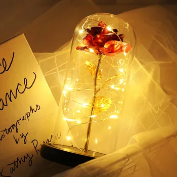 Kunstige Evige Rose LED Lys, Skønhed Udyret I Glas Cover Jul Home Decor For Mor Valentines Dag nytår Gave