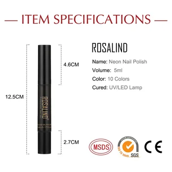 ROSALIND Nail Pen Lim 5ml Permanent Neon Nail Gel Skinnende Lyse Lysterapi Lim Til Søm Kunst Design-LED-UV-Lampe Gel Negle