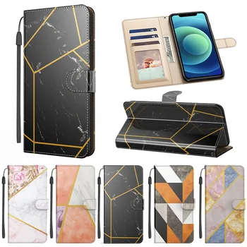 Luksus Splejse Marmor, Læder Tegnebog Phone Case For Samsung Galaxy S21 FE Ultra Plus Flip Stå Cover med Magnetisk Kort Slot 74282