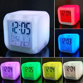 LED Vækkeur Colock 7 Farver Skiftende Digitale Skrivebord Gadget Digital Alarm Termometer Nat Lysende Kube Børns vækkeur 7533