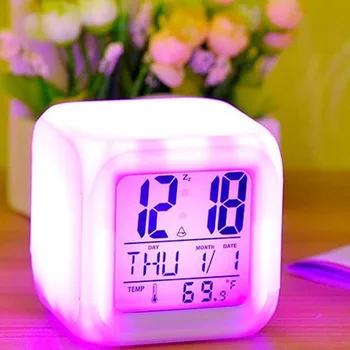 LED Vækkeur Colock 7 Farver Skiftende Digitale Skrivebord Gadget Digital Alarm Termometer Nat Lysende Kube Børns vækkeur