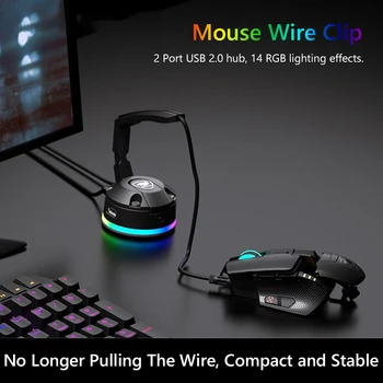 PUMA RGB Gaming Mus Bungees Kabel-Wire-Holderen sugekop Mus Cord Management Klip Fixer med 2-Port USB-14 Belysning Tilstande
