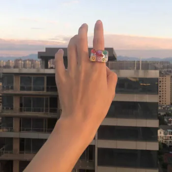 2021 Koreanske Dejlige Farverige Gennemsigtige Akryl Harpiks Geometriske Firkantet Ring Til Kvinder, Piger Ferie Æstetiske Smykker Gaver 75827