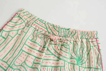 PPYQYKX Za 2021 damer nye mode trykt linned blusset bukser smart pyjamas-stil kvindelige retro lomme casual straight-ben bukser