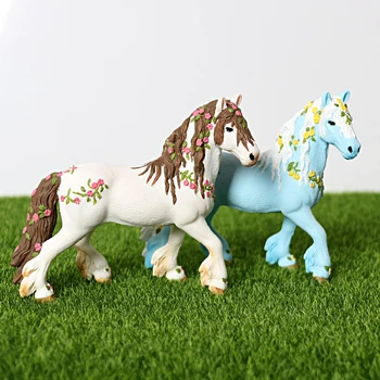 Plast Eventyr Mytiske Feer Elf Hest, Dyr, Figur Model Pædagogisk Legetøj Figur Hvid,Blå Hest med blomster 76569