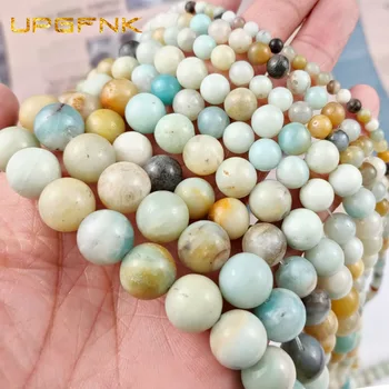 UPGFNK Naturlige Amazonit sten perler 4/6/8/10/12MM Runde Løs Spacer perler til smykker at gøre DIY armbånd Halskæde tilbehør 7771