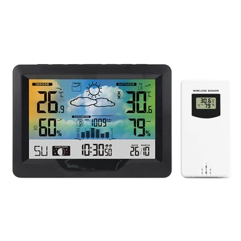 Trådløs vejrstation Indendørs Udendørs Farve Tv Vejrudsigt Station med Sensor Digital Temperatur og Luftfugtighed Gauge