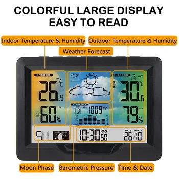 Trådløs vejrstation Indendørs Udendørs Farve Tv Vejrudsigt Station med Sensor Digital Temperatur og Luftfugtighed Gauge