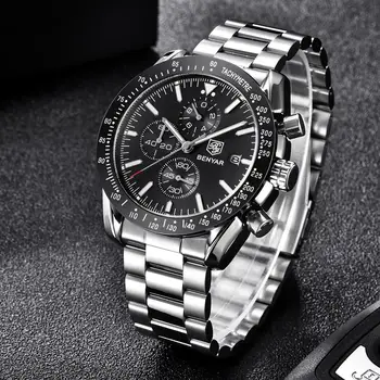BENYAR Luksus mærke mænds ure business quatz armbåndsur herre vandtæt stål chronograph ure for mænd Relogio Masculino 7863