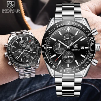 BENYAR Luksus mærke mænds ure business quatz armbåndsur herre vandtæt stål chronograph ure for mænd Relogio Masculino