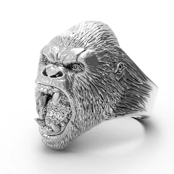 Mænds Titanium stål Ring Vintage Dyr Vred Gorilla Ring 78650