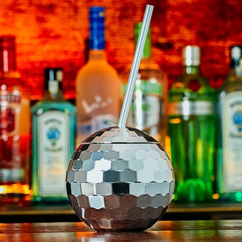 Shiny Sølvfarvede Disco Kugle Cocktail Halm Cup Natklub Night Club Bar, Bedugget Part Brudsikre Glas Vin Bærbare Yerba Mate Te Tumbler