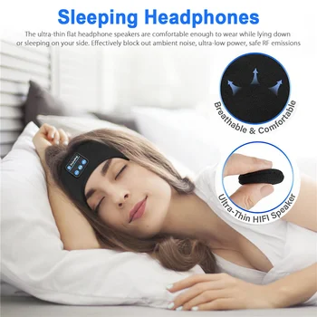 USLION Bluetooth Sovende Hovedtelefoner Hovedbøjle Tynd og Blød Elastisk Komfortable Trådløs Musik Hovedtelefoner Eye Mask til Side Sleeper 78879