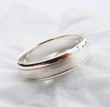 Massiv 925 Sterling Sølv-6.5 mm Engagement Herre Bryllup Band Ring 7918