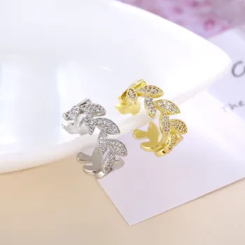 Koreansk hot mode smykker udsøgt kobber indlagt zircon blad hvede øre ring elegante kvinder, bryllup, prom åbning justerbar ring 79249