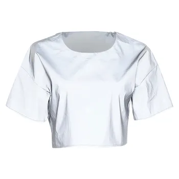 Mode Reflekterende T-Shirt Afgrøde Top Casual Sommer t-shirt Lady O-Neck Tunika Toppe Kvindelige Kvinder kortærmet Skjorte Blusas Pullover 793