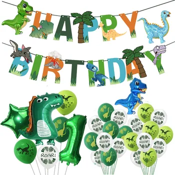 Dinosaur Party Dekorationer Dragon Balloner Sæt Papir Garland for Dino Jungle Fødselsdag Part Indretning af Forbrugsstoffer Børn Børn Favors 79945
