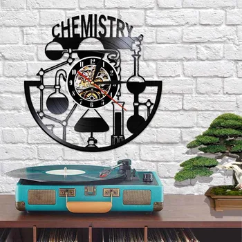 Kemi 3D Mekanisk Moderne vægur Skole Klasseværelse Indretning Kemiker Farmaceuter vinylplade Ur Led Lys